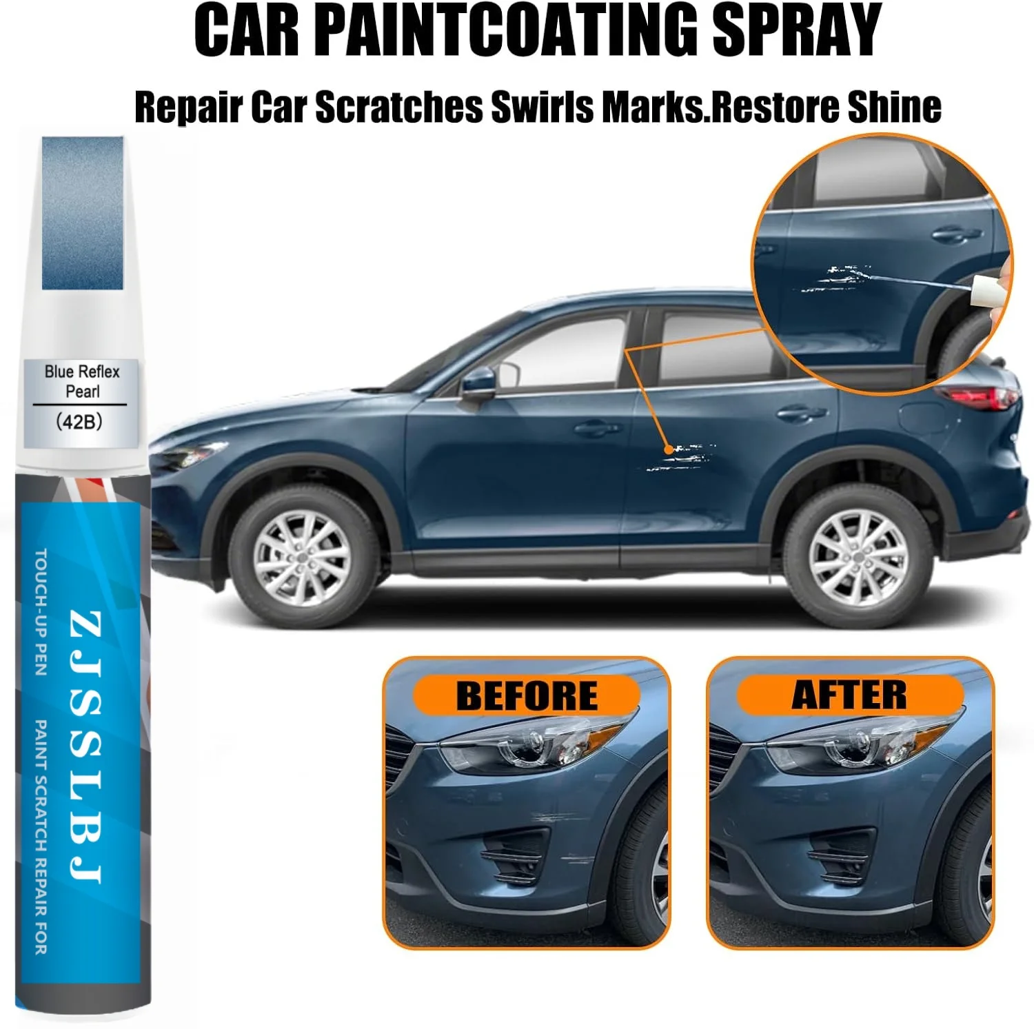 Car Touch up Paint(42B Blue Reflex Pearl) Compatible with Mazda, Car Paint Pen Scratch Repair Two-In-One Touch Up Paint, Premium