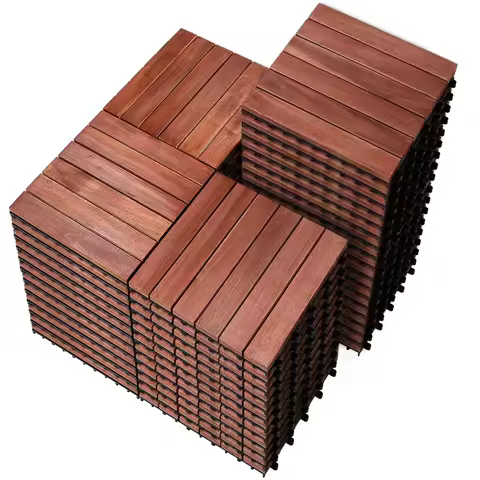 Solid Acacia Wood Interlocking Patio Deck Tiles - Indoor Outdoor Waterproof Flooring Tiles for Balcony, Backyard, Garden