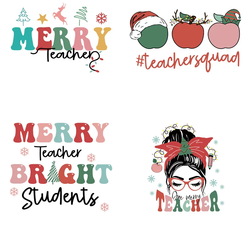 4piece Teacher Merry Christmas through Cartoon patch lifeChristmas Patches  Arts Crafts Ironing Clothes  Transfer DIY Accessory