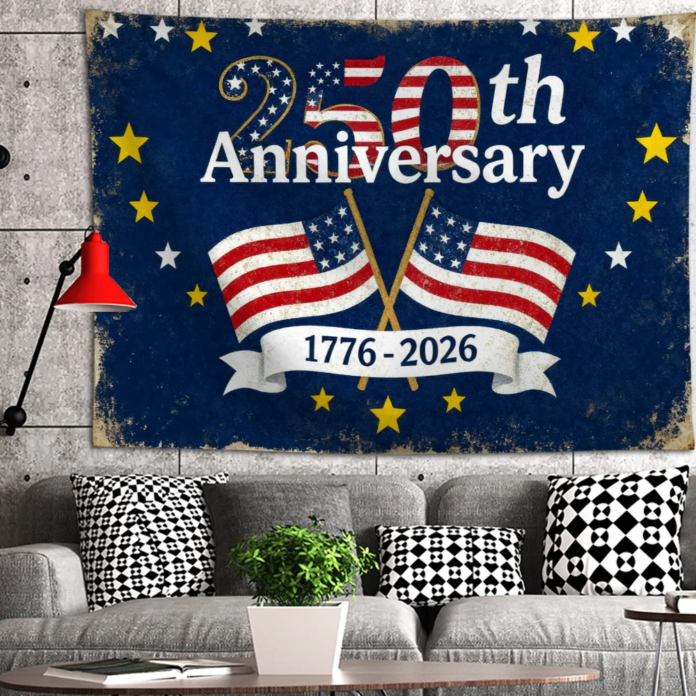 Chic Vintage 250th Anniversary Backdrop Banner 1776-2026 Stars Tapestry Wall Hanging Home Background Cloth Bedroom Wall Decor