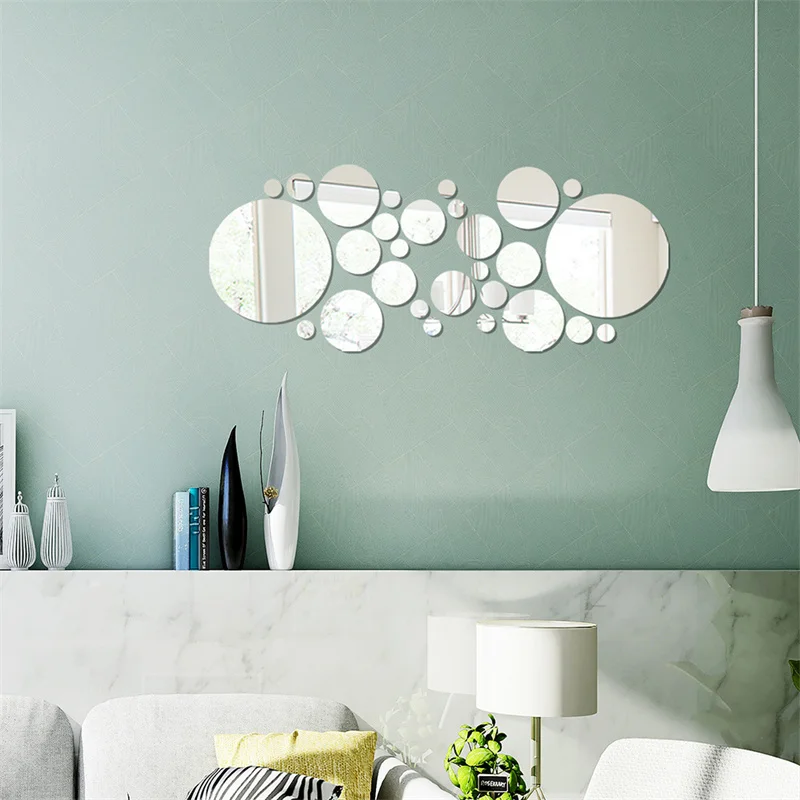 32Pcs 3D Acrylic Mirror Wall Sticker, round Mirror, DIY Bedroom, Bathroom and TV Background Room Sticker Wall Decoration