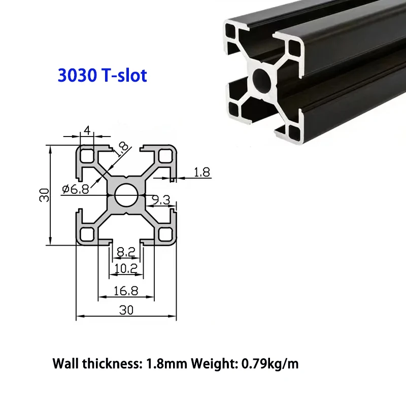 1 ST T-Slot Aluminium Profiel 2020 2020N2 2020R 2040 2060 3030 3030N2 3030R 3060 4040 4040R N2 EU Standaard Zwart Anodische Oxidatie
