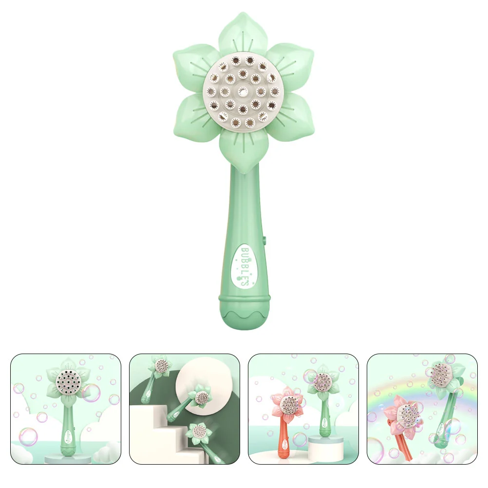 Mini Sunflower Bubble Machine for Kids Creative Wand Fog Light Green Plastic Toddler