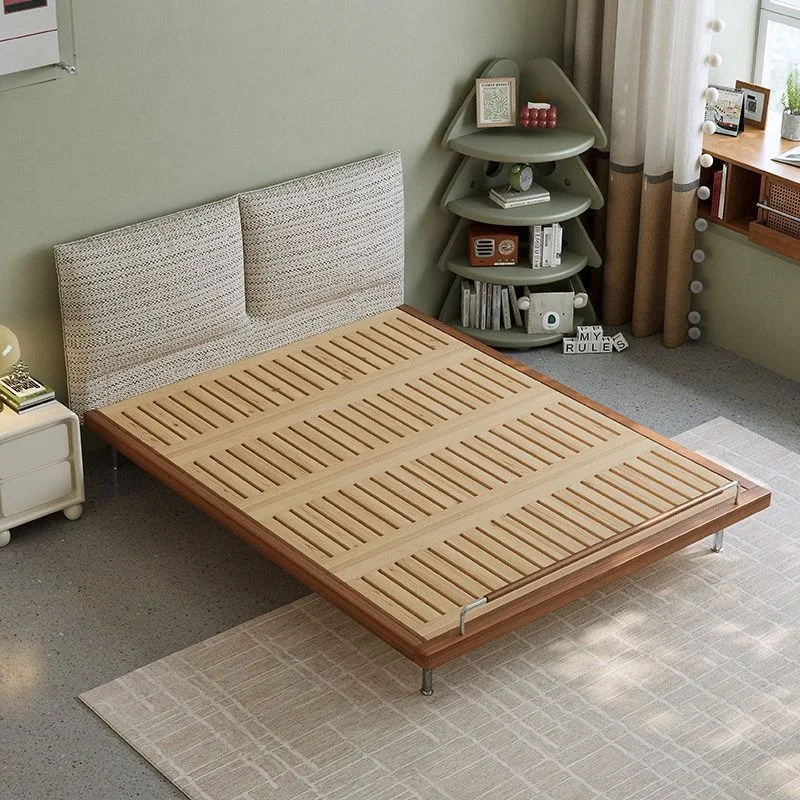 Small double bed pewter new wood no bedside simple backrest flush bed