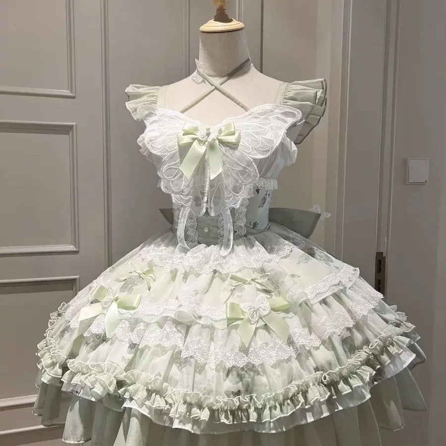 Sweet Japanese Lolita Strap Dress Lace Bow Kawaii Cosplay Party Daily Elegant Soft Chiffon Afternoon Tea Jsk Outfits 2026 Summer