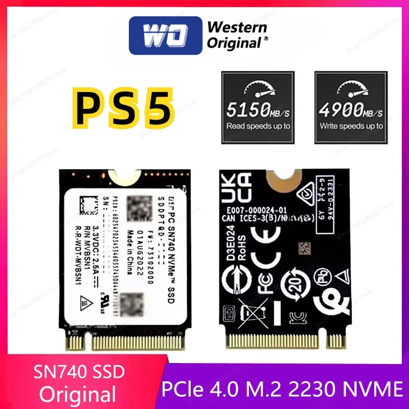 

Western original SN740 2TB 1TB 512GB M.2 SSD 2230 NVMe PCIe Gen 4x4 SSD for Microsoft Surface ProX Surface Laptop 3 Steam Deck