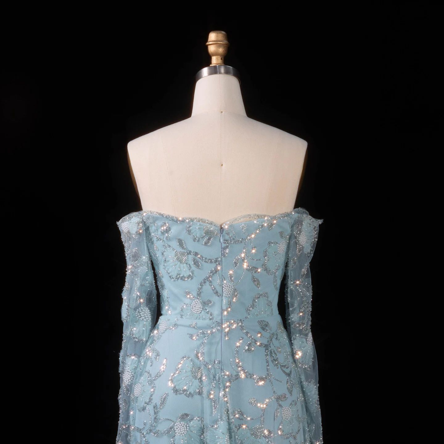 Sharon Said Rosa Elegantes Schulterfreies Abendkleid mit Langen Ärmeln für Damen, Hochzeit, Perlenbesetztes Formelles Ballkleid, SS638 Maßanfertigung – Detail 16