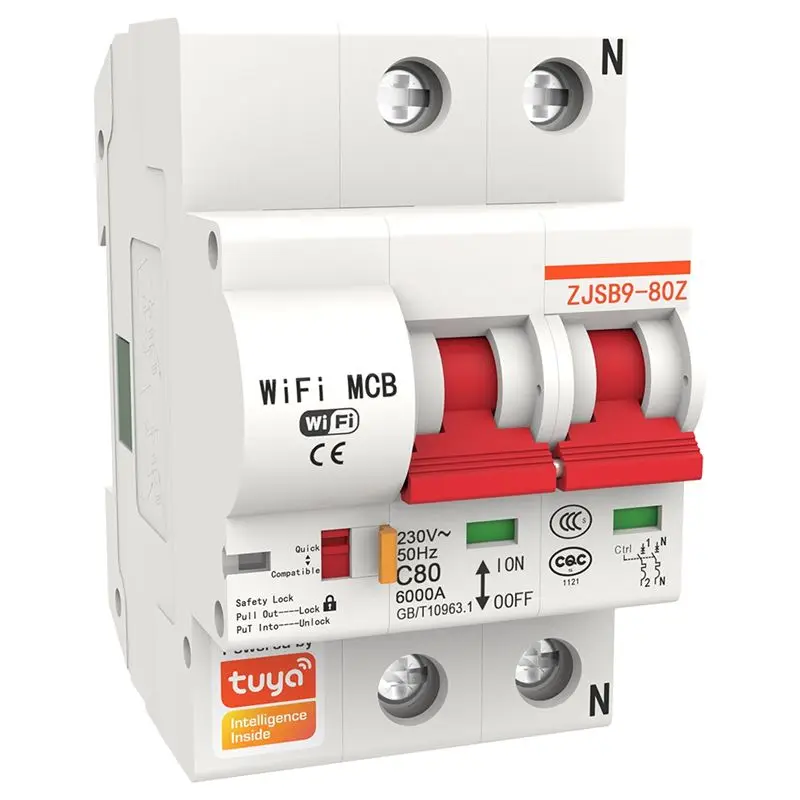 1 pieza Tuya Smart Circuit Breake Interruptor automático Protección contra sobrecarga y cortocircuito (2P)