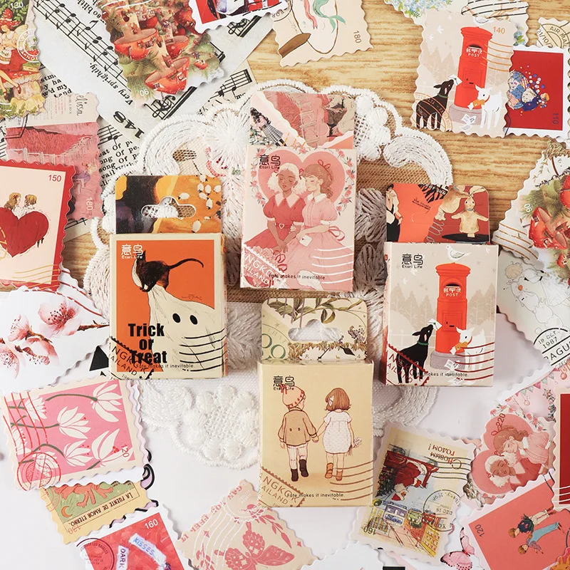 46Pcs Vintage Literature Art Boxed Stickers Journal Material DIY Decoration Collage Scrapbooking Phone Diary Stickers Stationery