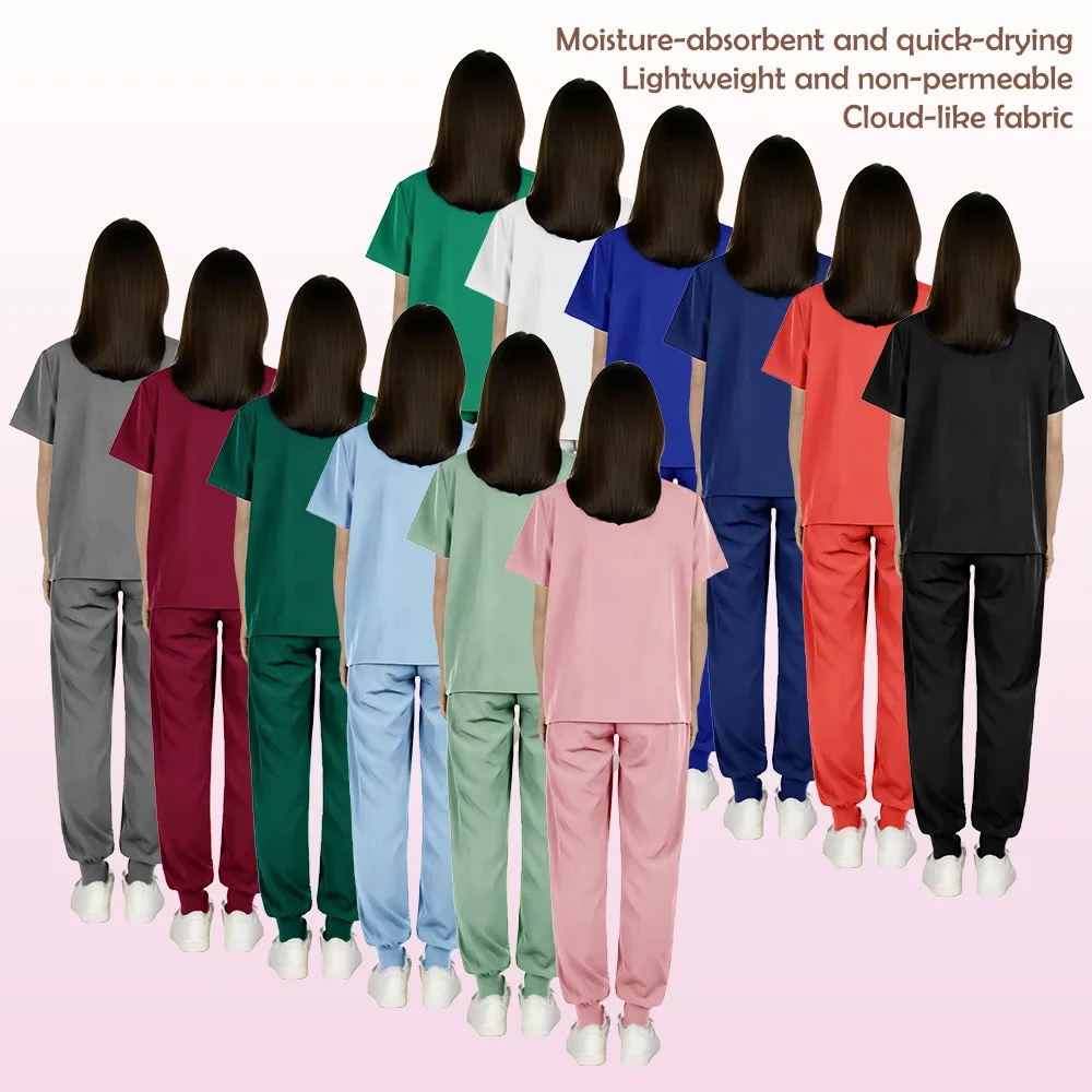 Multi Color Scrub Suits Stretch Breathable Women Sets Nursing Scrubs Uniformes Medical Spandex Hospital Salon Spa Uniforms Sets