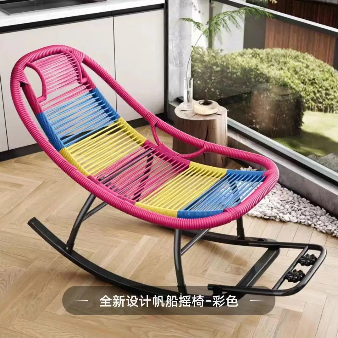 Rattan Recliner Chair with Rocking Base Comfortable Lounge Sofa for Balcony Garden Living