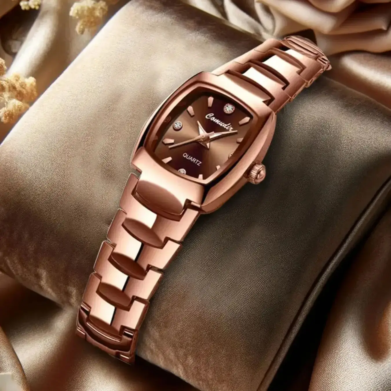 ساعة نسائية جديدة مع عطر صغير، فاخرة خفيفة، رائعة، أنيقة، مظهر عالٍ، ساعة كوارتز مضيئة بسيطة