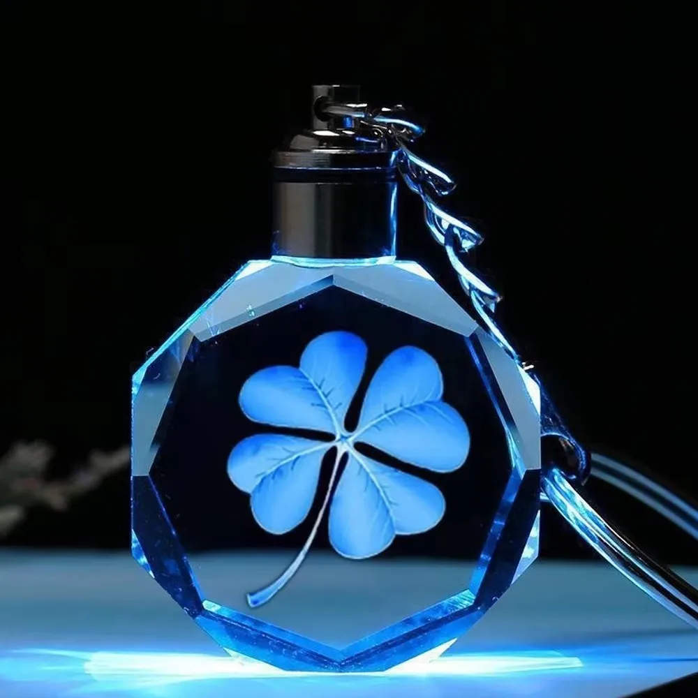 Crystal Keyring with LED Light Inside Crystal Blank Key Ring Commemorative Pendant Souvenir for Luminous Interior Accessories