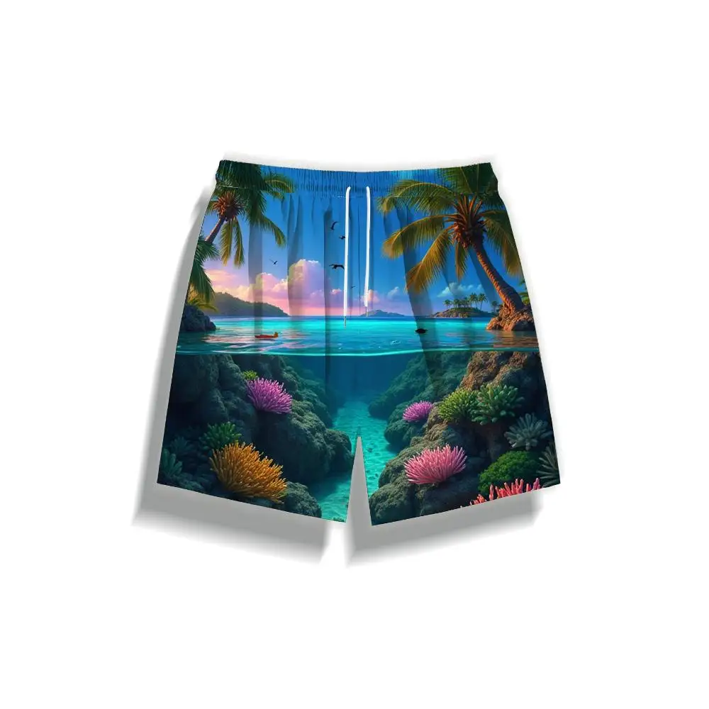 1pcs Men's Short swim trunks2026 Summer 3D Printed Short sleeve sport running Breathable Quick drying baggy pants Polyester