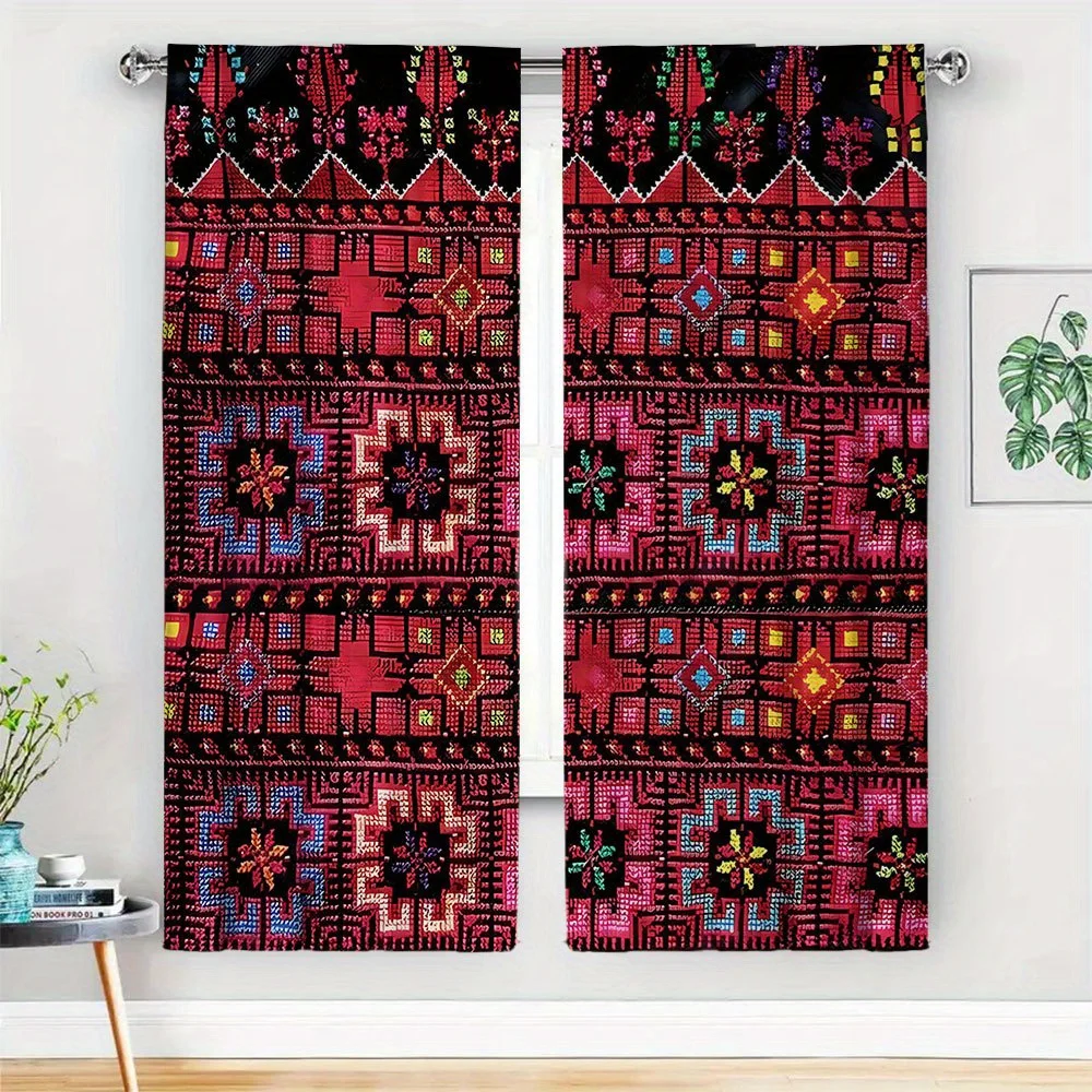 Boho Tribal Geometric Pattern Curtains Pair Living Room Ethnic Tapestry Window Drapes Southwestern Decoration