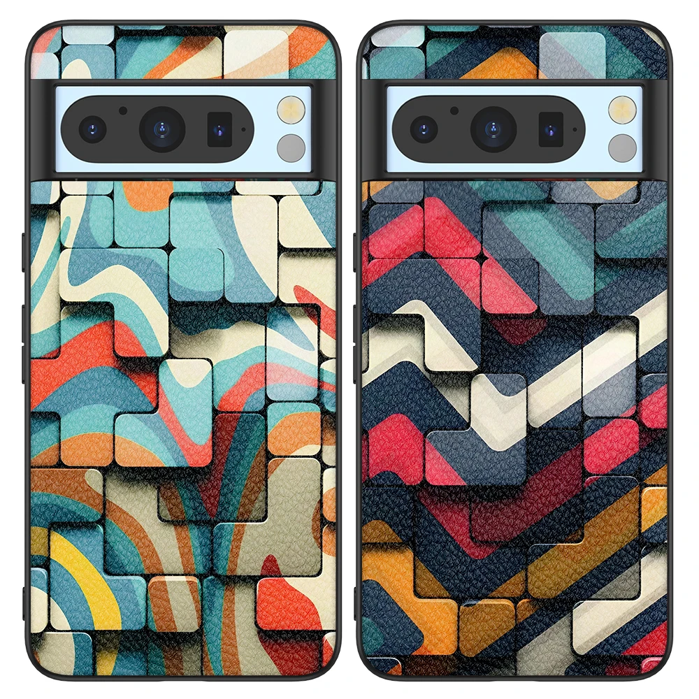 Back Cover Leather Case for Google Pixel 4 XL 4A 5 5A 5G 6 Pro 6A 7 Pro 7A 8 Pro 8A High Quality with Color Block Pattern Print