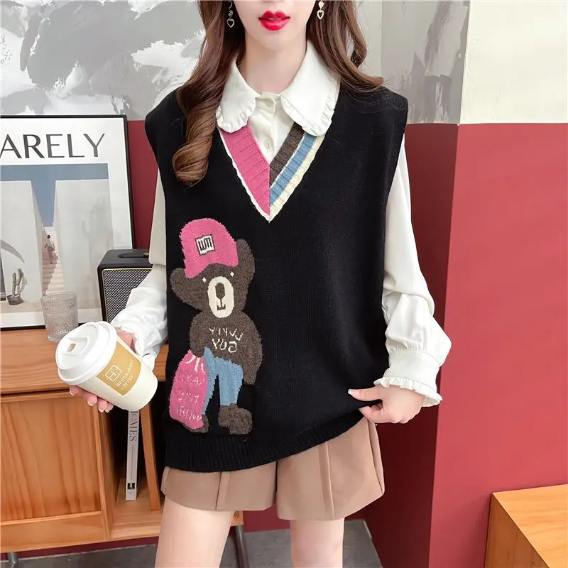 2024 Fashion Knitted Vest Women\'s Autumn and Winter New Style Fashionable Western Style Spring and Autumn Horse Clip Exterior