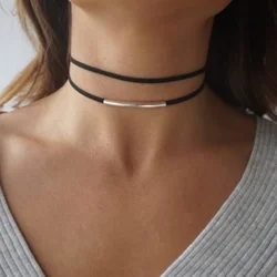 Simple Boho Double Layer Choker Necklaces Adjustable Black Velvet Choker Necklace for Women and Teens Girls