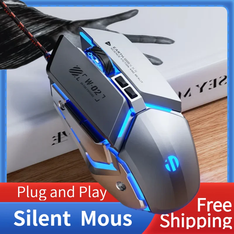 INPHIC W2 2nd Generation Wired Mouse Silent Office/Game Mouse 200-8800DPI Plug and Play RGB light for Win7/8/10/IOS/XP/Vista