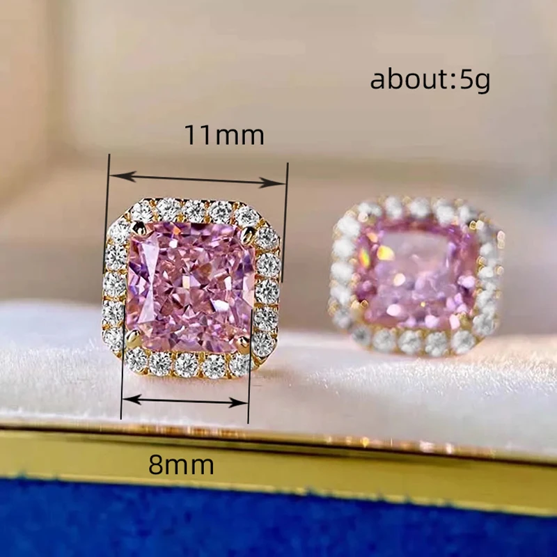 Huitan Exquisite Pink Cubic Zirconia Stud Earrings for Women Daily Wear Party Temperament Sweet Accessories Gift Fashion Jewelry