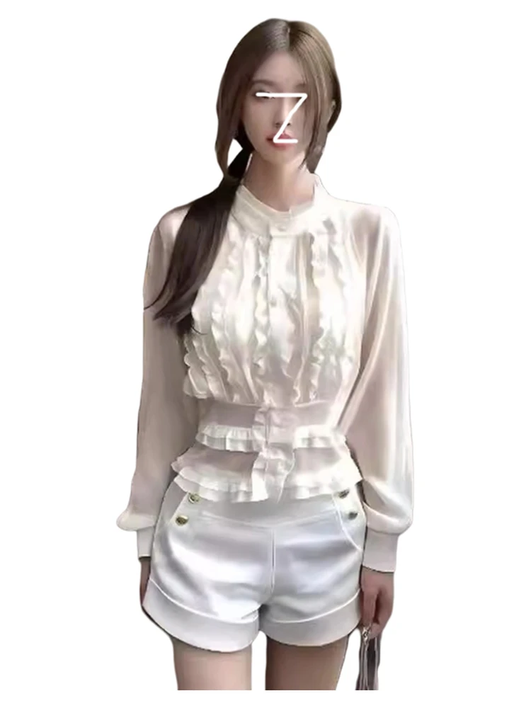 Ele Long Sve Stehkragen Laterne Sve irt Damen Faion Design Frühling Herbst Saisonale Erwachsene Einfache Sle Button...