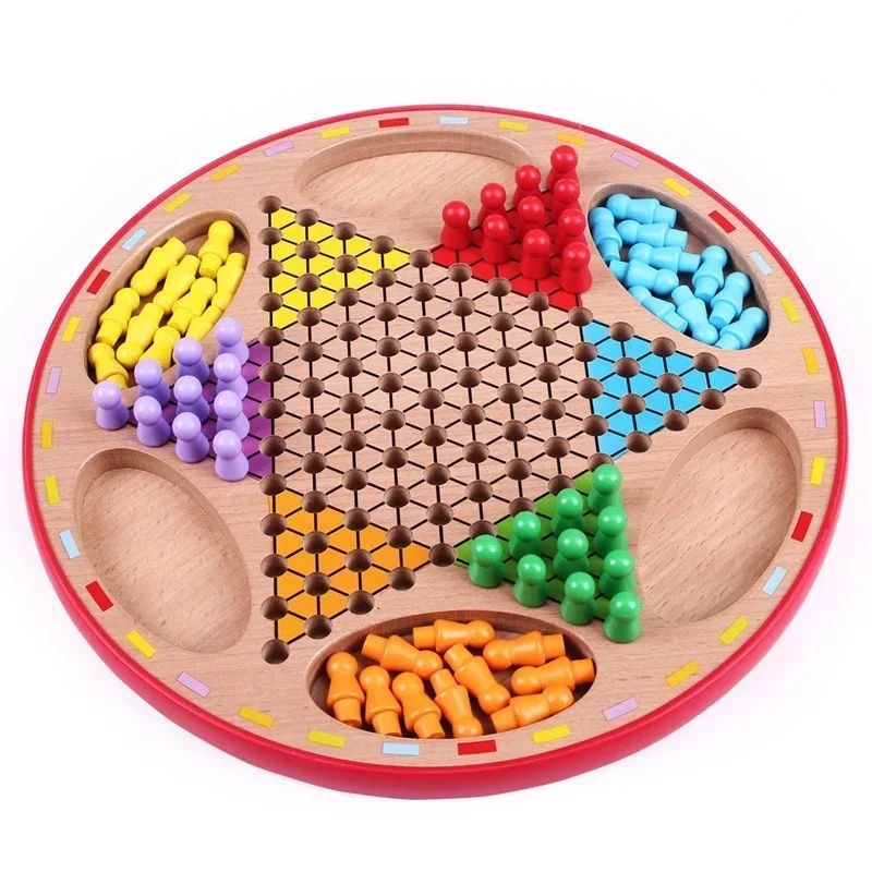 

Large Checkers Wooden Tabletop Parent child Game Childrens Educational Chess Toy Gift Unterhaltung Chinese Checkers LG50TQ