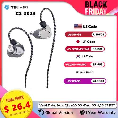 TINHIFI C2 2025 인이어 모니터, 10mm PU + LCP 드라이브, HiFi 유선 이어폰, 분리형 2 핀 HD 마이크, 3.5mm, C타입 케이블 음악 IEM