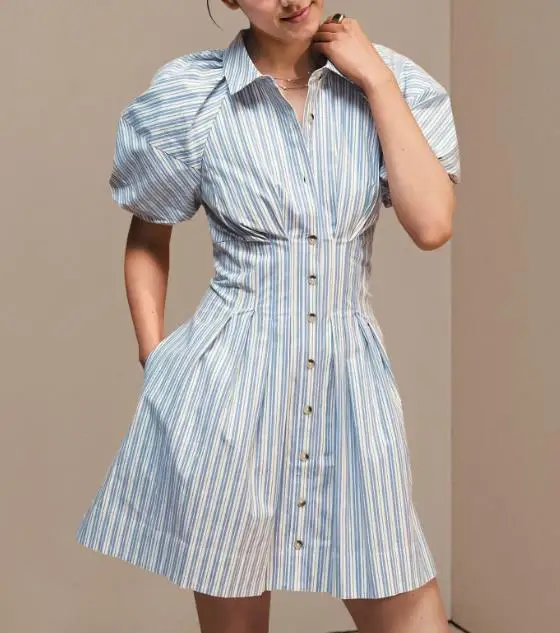 

Summer Elegant Single Breasted Striped Pocket Short Skirt for Women