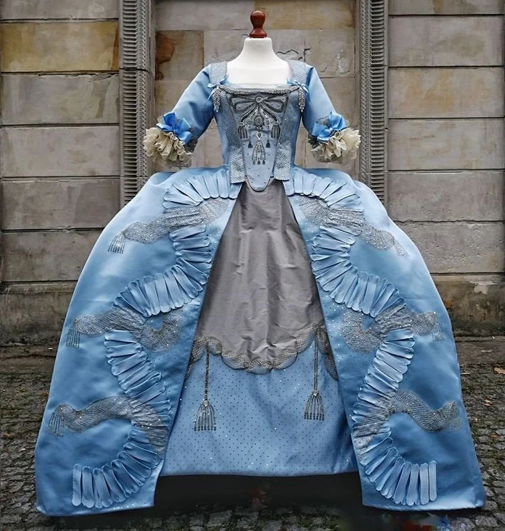 

18th century costume Robe a la francaise dress Marie Antoinette blue rococo gown