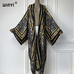WINYI Women Leopard print maxi Kimonos Elegant dress African Cardigans beach outfits women Summer Sexy Lady Swimwear loose coat