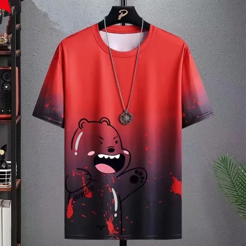 Cartoon Little Bear Print T Shirt For Men Casual O-neck Short Sleeve Tops Street Trend Harajuku Men\'s Clothes Fashion Loose Tees