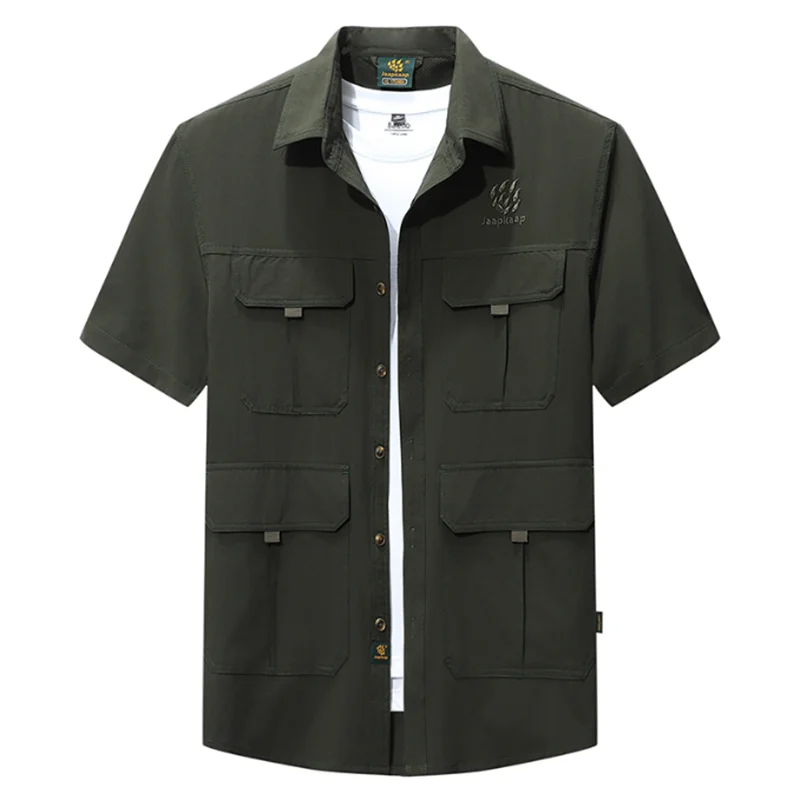 

TRAF New Men's Large Size Short-Sleeved Shirt Solid Color Breathable Work Shirt Fashion Casual Multi-Pocket Men's S-4XL