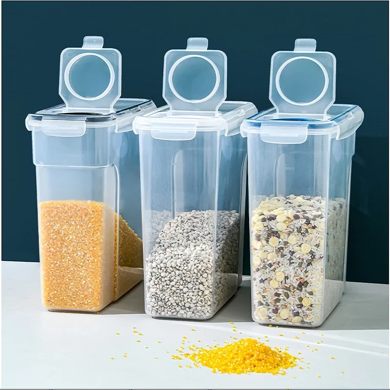 

2.5L Transparent Rice Storage Box Food Flour Double Sealing Jars Cereal Dispenser Flour Milk Powder Canister Kitchen Organizer