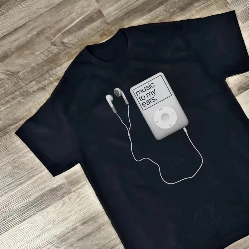 2026 New Music To My Ears Print T-Shirt Retro IPod Tee Gift for Music Lovers Unisex Short-sleeved Retro Stree