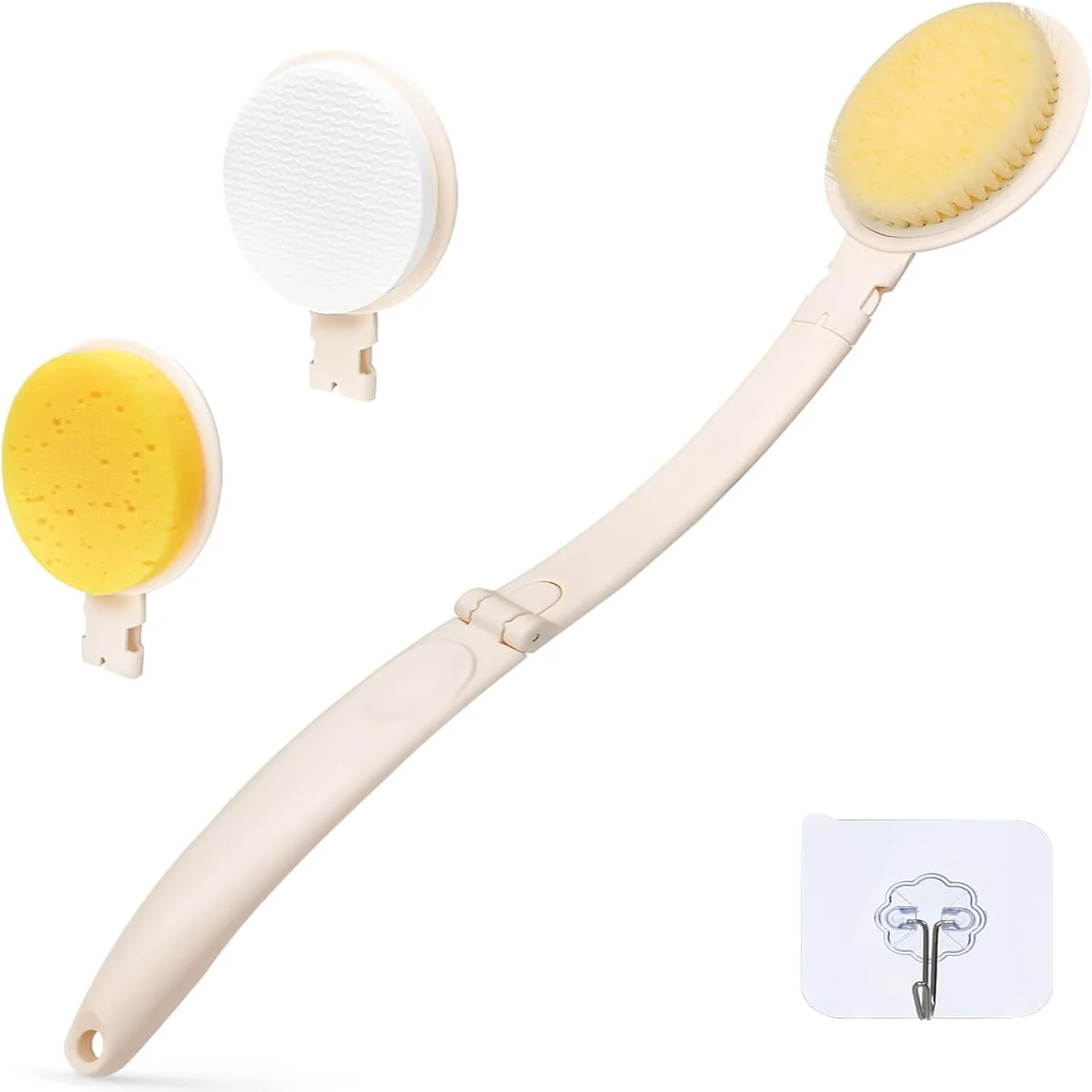 19" Long Handle Shower Sponge Brush Set,  in 1 Body brush, Bath Sponge and Lotion Applicator Improved Skin Health, Suitable for 