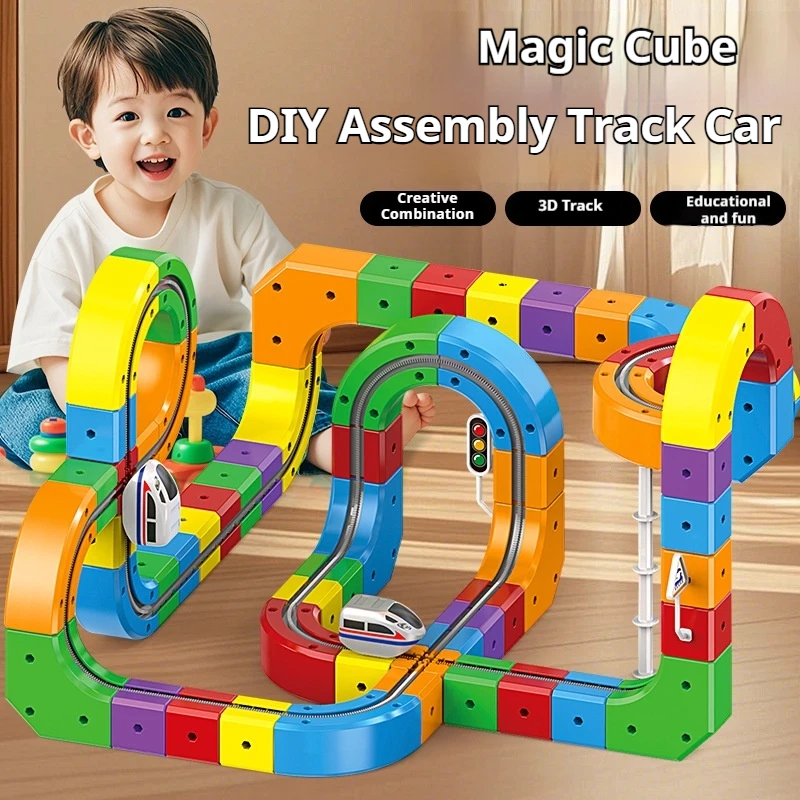 اللبنات السحرية السكك الحديدية سيارة تنوعا السفينة الدوارة المضادة للجاذبية المسار الكهربائي قطار صغير تجميعها اللعب هدايا للأطفال #1