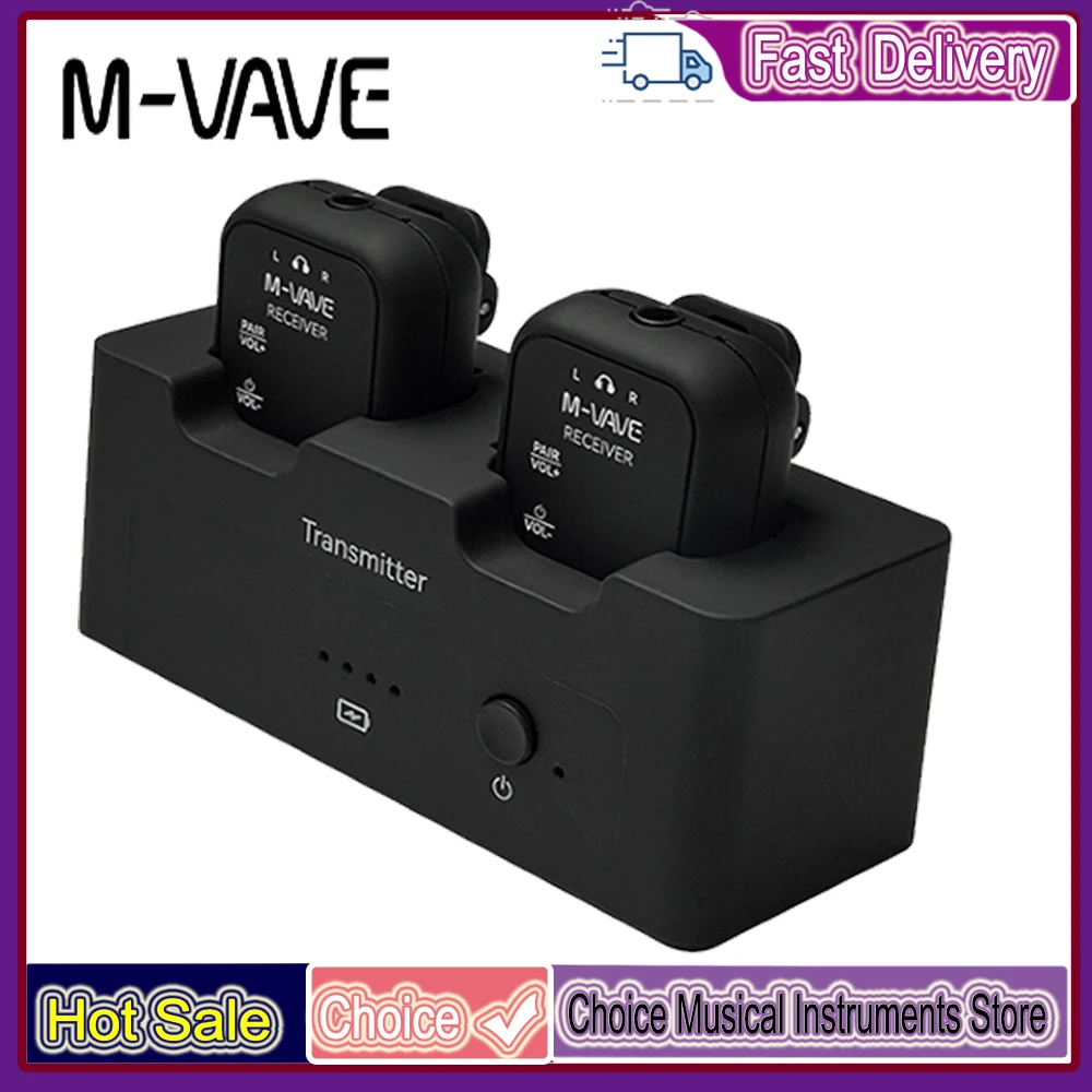 

Беспроводная система M-VAVE WP-12 2.4ГГц IEM/1 передатчик, 2 приемника/задержка 3 мс/24 часа воспроизведения/для мониторинга звука на живых выступлениях/для музыкантов