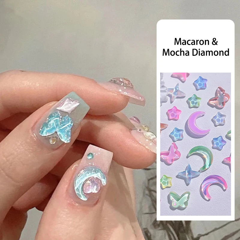 20Pcs Moon Stars Butterfly Shape Nail Charm Diamonds Mixed Size Resin Jewelry DIY Nail Art Accessories 3D Crystal Manicure Decor