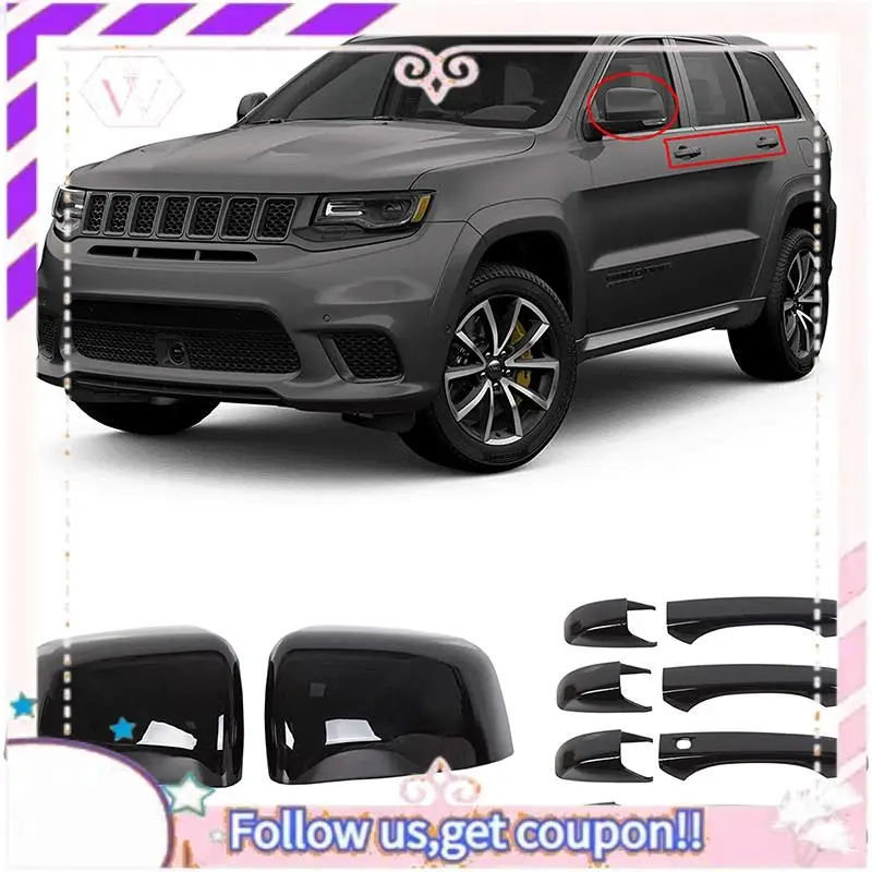 

Portable Black Mirror Covers + Door Handle Covers For 2011-2020 Jeep Grand Cherokee Dodge Durango