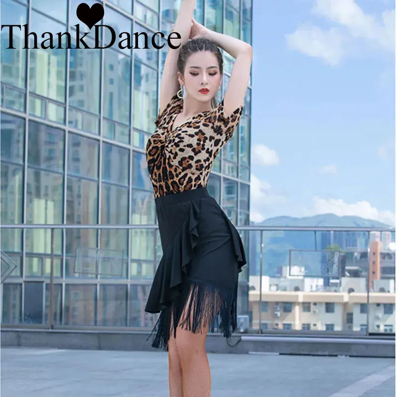 Phụ Nữ Nhảy Latin Váy Đen Trưởng Thành Tiếng La Tinh Váy Falbala Phòng Khiêu Vũ Salsa Samba Xù Lông Tango Cha-Cha Sân Khấu Vũ Trang Phục