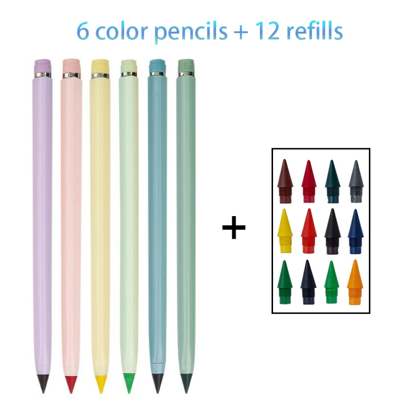 13 Colors Unlimited Writing Color Pencil with Refill Set No Ink Novelty Eternal Pencils Pen Art Color Painting School Supplies