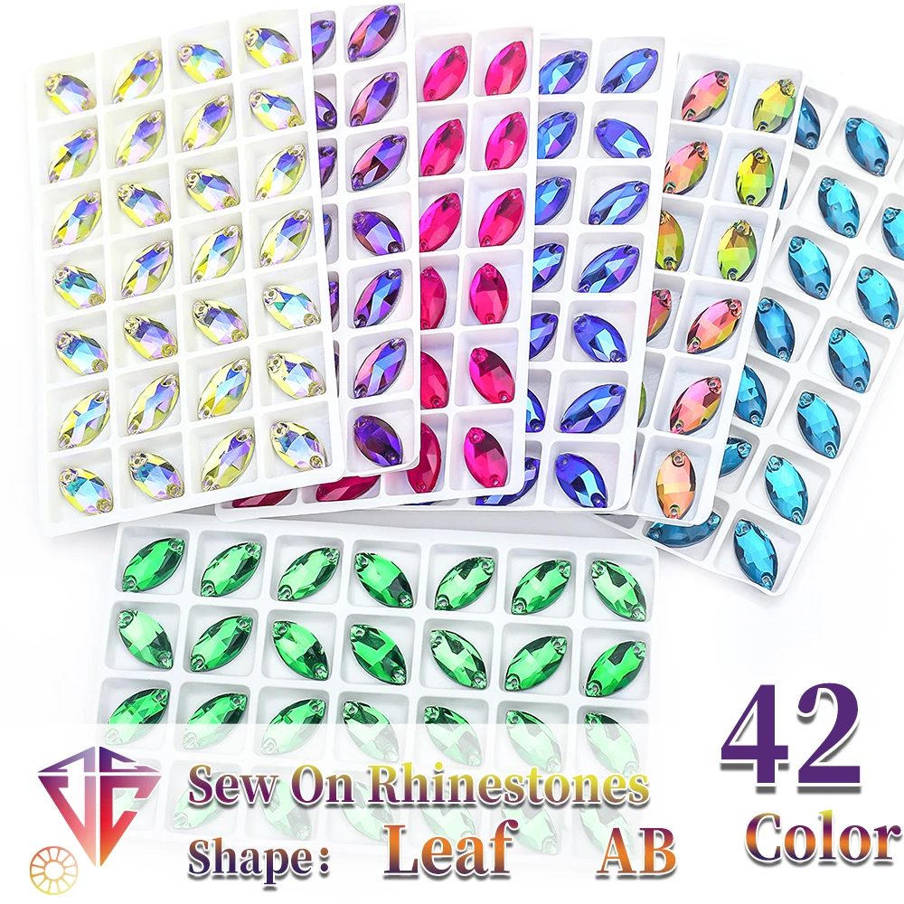 VC High-quality boutique Navette shape sewn on crystal glass flat back rhinestones, high-quality clothes rhinestones craft sew