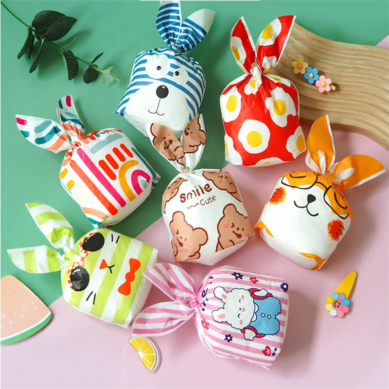 10/50Pcs/Lot Cute Rabbit Ear Cookie Plastic Bags&Candy Gift Bag For Biscuits Snack Baking Favor Bracelet Jewelry Packaging Bags