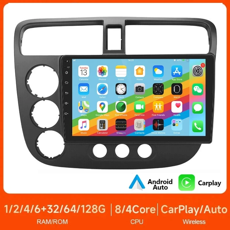 

Android 14 For Honda Civic 2000 -2004 2005 2006 Car Radio DSP WIFI Autoradio Video Multimedia Player Wireless Carplay Auto