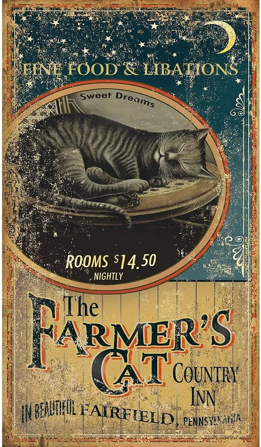 New Retro Funny Farmers Cat Country Inn Home Vintage Wood Sign 6 x 12inches （30x15cm） Farmhouse Wall Cafe Rustic Kitchen