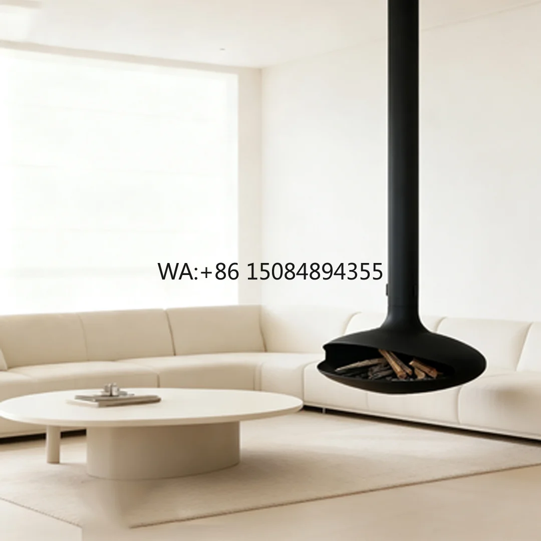 Custom European Style Hanging Fireplace Trumpet Ceiling Mounted Home Real-Flame Wood Bioethanoll Heater Suspend Fireplace