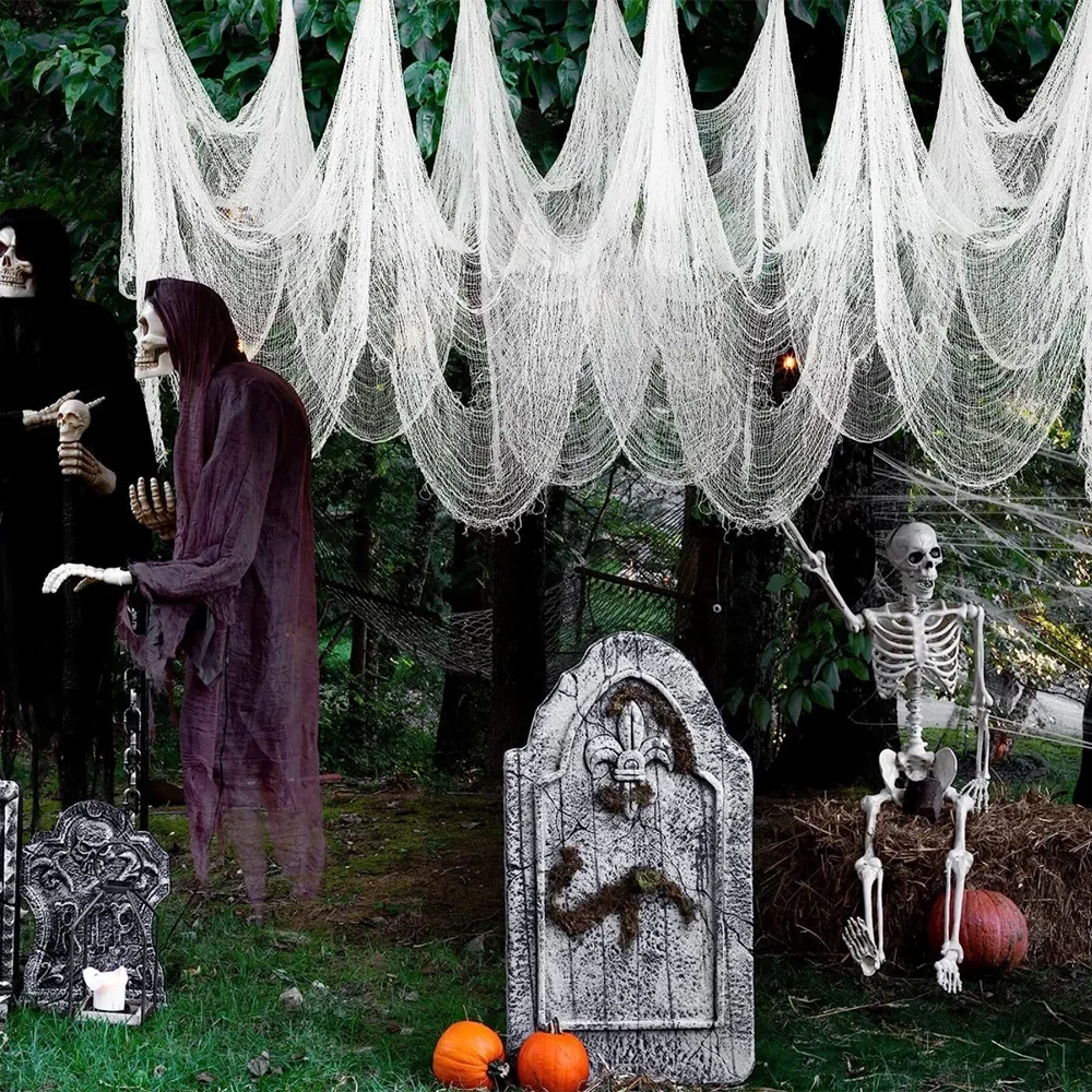 183cmx76cm Halloween Black Creepy Gauze Cloth Spooky Fabric Cloth for Haunted House Halloween Party Doorway Outdoors Decoration