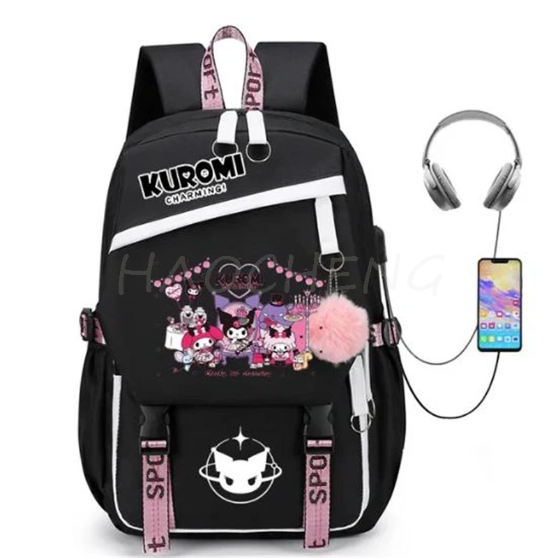 Hot Lovely Kuromi Melody Boys Girls School Book Bags Women Bagpack Teenagers Patchwork Canvas Men Laptop Travel Student Backpack