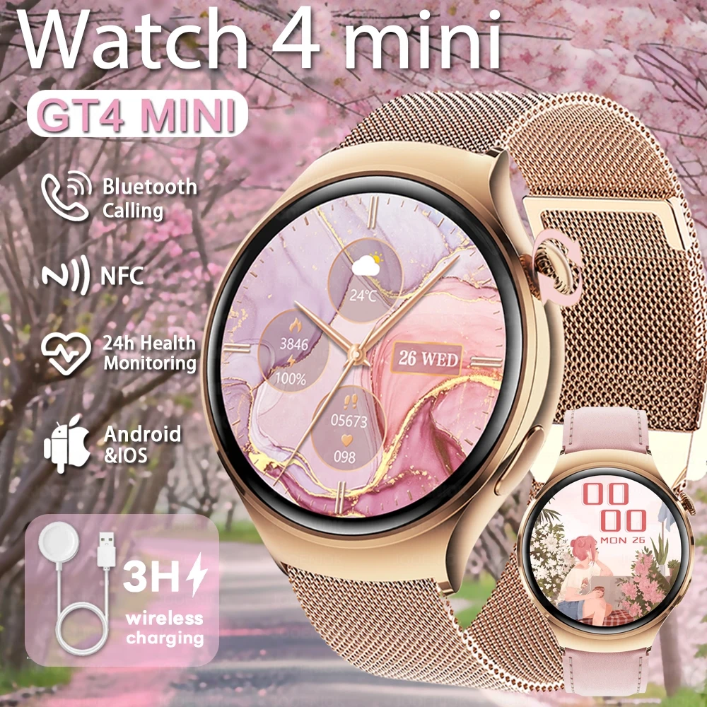 

2025 New Watch 4 mini Fashion Women Watch Bluetooth Call GPS Tracking Health Monitoring Wireless Charging NFC Smartwatch Woman