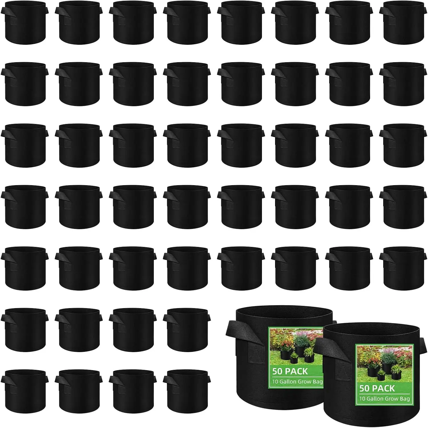 

50 штук, 10-галлонные мешки для выращивания растений, дышащие войлочные нетканые горшки с ручками для садовых овощей и цветов